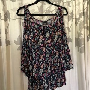 Flowy, Floral, Boho, Cold Shoulder Shirt